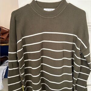 La Ligne Leo Olive and Cream Striped Crewneck Sweater